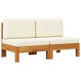 Sofá central 2 piezas cojines blanco crema madera de acacia