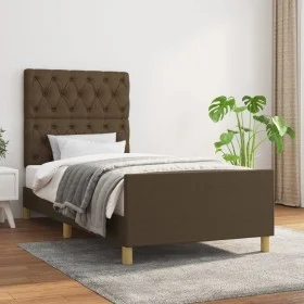 Dark brown fabric bed frame with headboard 80x200 cm by , Beds and slatted bases - Ref: Foro24-3125255, Price: 175,40 €, Disc...