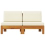 Sofá central 2 piezas cojines blanco crema madera de acacia