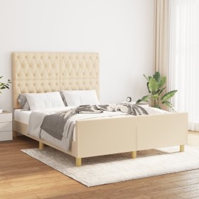 Bed frame with cream fabric headboard 140x190 cm by , Beds and slatted bases - Ref: Foro24-3125297, Price: 264,58 €, Discount: %