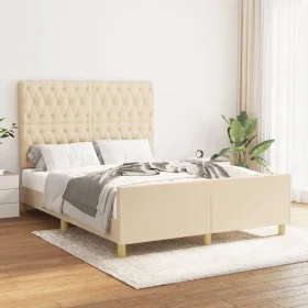 Bed frame with cream fabric headboard 140x190 cm by , Beds and slatted bases - Ref: Foro24-3125297, Price: 259,93 €, Discount: %