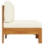 Sofá central 2 piezas cojines blanco crema madera de acacia