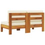 Sofá central 2 piezas cojines blanco crema madera de acacia