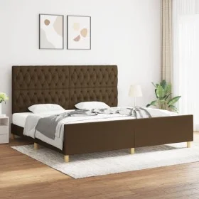 Bed frame with headboard in dark brown fabric 200x200cm by , Beds and slatted bases - Ref: Foro24-3125327, Price: 291,80 €, D...
