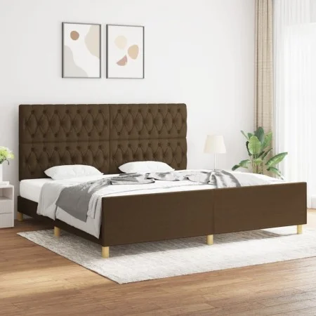Bed frame with headboard in dark brown fabric 200x200cm by , Beds and slatted bases - Ref: Foro24-3125327, Price: 291,80 €, D...