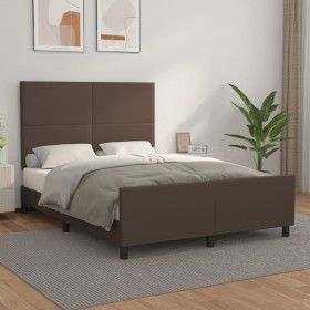 Estructura de cama cabecero cuero sintético marrón 140x200 cm