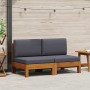 Sofá central 2 piezas cojines gris oscuro madera de acacia