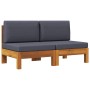 Sofá central 2 piezas cojines gris oscuro madera de acacia