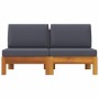 Sofá central 2 piezas cojines gris oscuro madera de acacia