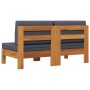 Sofá central 2 piezas cojines gris oscuro madera de acacia