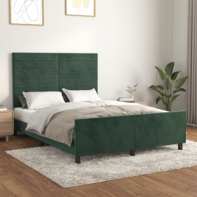 Estructura cama con cabecero terciopelo verde oscuro 140x200 cm