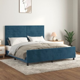 Estructura cama con cabecero terciopelo azul oscuro 160x200 cm