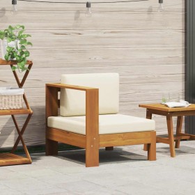 Sofá central con 1 reposabrazos madera acacia blanca crema