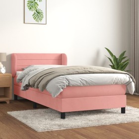 Cama box spring con colchón terciopelo rosa 90x190