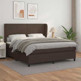 Cama box spring con colchón cuero sintético marrón 160x200 cm