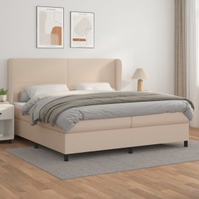 Cama box spring con colchón cuero sintético capuchino 200x200cm