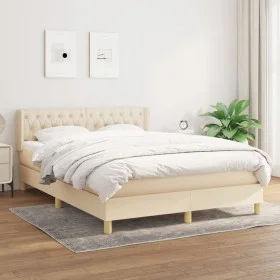Box spring bed with cream fabric mattress 140x190 cm by , Beds and slatted bases - Ref: Foro24-3130510, Price: 430,76 €, Disc...