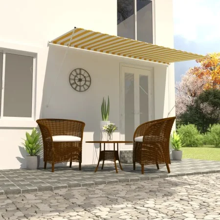 Retractable awning 400x150 cm yellow and white by vidaXL, Awnings - Ref: Foro24-143757, Price: 80,33 €, Discount: %