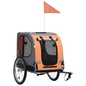 Remolque de bicicleta para mascotas naranja y gris