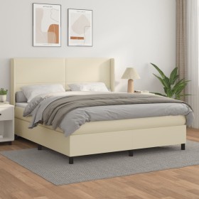 Cama box spring con colchón cuero sintético crema 160x200 cm