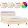 Box spring bed mattress and LED lights cream fabric 140x200 cm by , Beds and slatted bases - Ref: Foro24-3133402, Price: 454,...