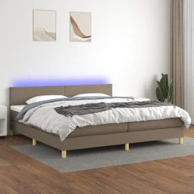 Box spring bed with LED mattress taupe gray fabric 200x200 cm by , Beds and slatted bases - Ref: Foro24-3133585, Price: 639,9...