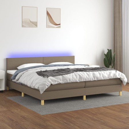 Cama box spring con colchón LED tela gris taupe 200x200 cm de , Camas y somieres - Ref: Foro24-3133585, Precio: 641,29 €, Des...