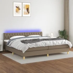 Box spring bed with LED mattress taupe gray fabric 200x200 cm by , Beds and slatted bases - Ref: Foro24-3133985, Price: 662,1...