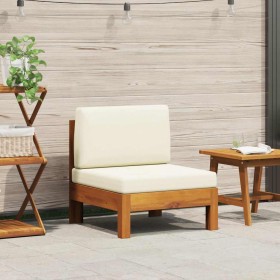 Sofá central con cojines blanco crema madera de acacia