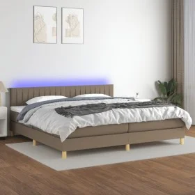 Box spring bed with LED mattress taupe gray fabric 200x200 cm by , Beds and slatted bases - Ref: Foro24-3133905, Price: 630,2...