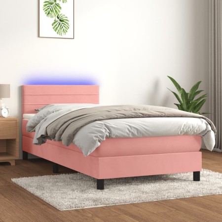 Boxspringbett mit Matratze und LED-Rosa-Samt 90x200 cm von , Betten und Lattenroste - Ref: Foro24-3134446, Preis: 293,40 €, R...