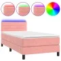 Box spring bed with mattress and LED pink velvet 90x200 cm by , Beds and slatted bases - Ref: Foro24-3134446, Price: 287,64 €...