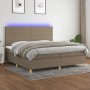 Cama box spring colchón y luces LED tela gris taupe 200x200 cm