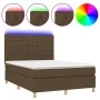 Box spring bed mattress LED lights dark brown fabric 140x190 cm by , Beds and slatted bases - Ref: Foro24-3135752, Price: 509...