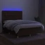 Box spring bed mattress LED lights dark brown fabric 140x190 cm by , Beds and slatted bases - Ref: Foro24-3135752, Price: 509...