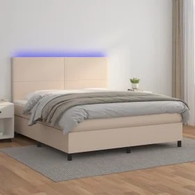 Box spring bed LED mattress cappuccino synthetic leather 180x200cm by , Beds and slatted bases - Ref: Foro24-3135842, Price: ...