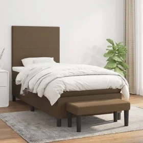 Box spring bed with dark brown fabric mattress 90x200 cm by , Beds and slatted bases - Ref: Foro24-3136408, Price: 359,25 €, ...
