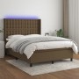Cama box spring colchón luces LED tela marrón oscuro 140x190 cm