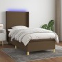 Cama box spring colchón y luces LED tela marrón oscuro 80x200cm