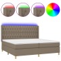 Cama box spring colchón y luces LED tela gris taupe 200x200 cm