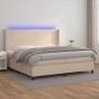 Cama box spring colchón LED cuero sintético capuchino 200x200cm