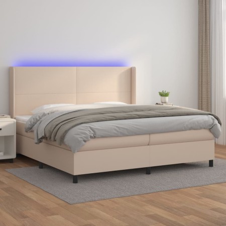 Cama box spring colchón LED cuero sintético capuchino 200x200cm