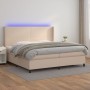 Cama box spring colchón LED cuero sintético capuchino 200x200cm de , Camas y somieres - Ref: Foro24-3139288, Precio: 703,30 €