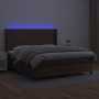 Cama box spring colchón y LED cuero sintético marr