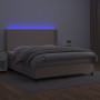 Cama box spring colchón LED cuero sintético capuchino 160x200cm