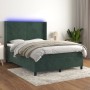 Cama box spring colchón y LED terciopelo verde oscuro 140x190cm