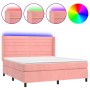 Cama box spring colchón y LED terciopelo rosa 160x200 cm