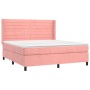 Cama box spring colchón y LED terciopelo rosa 160x200 cm