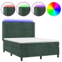 Box spring bed with mattress and LED dark green velvet 140x190cm by , Beds and slatted bases - Ref: Foro24-3139622, Price: 53...