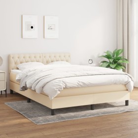 Cama box spring con colchón tela color crema 140x190 cm